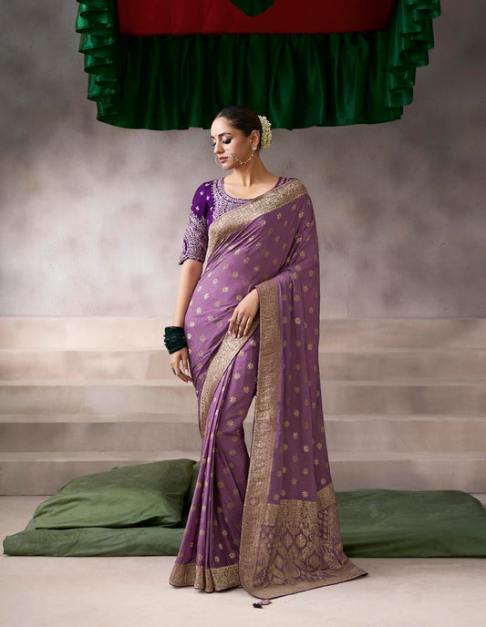 Purple Color Designer Kanjivaram Readymade/Easy Saree