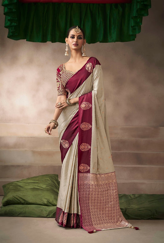 Pearl Color Designer Kanjivaram Readymade/Easy Saree