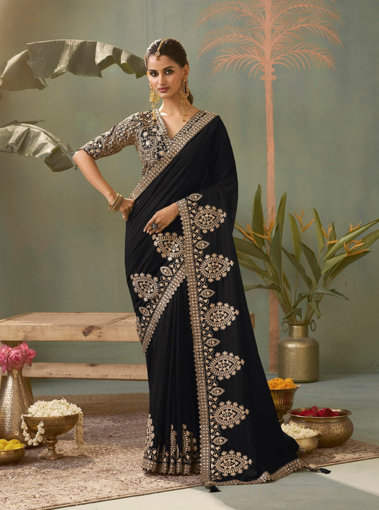 Black Designer Silk Readymade/Easy Saree