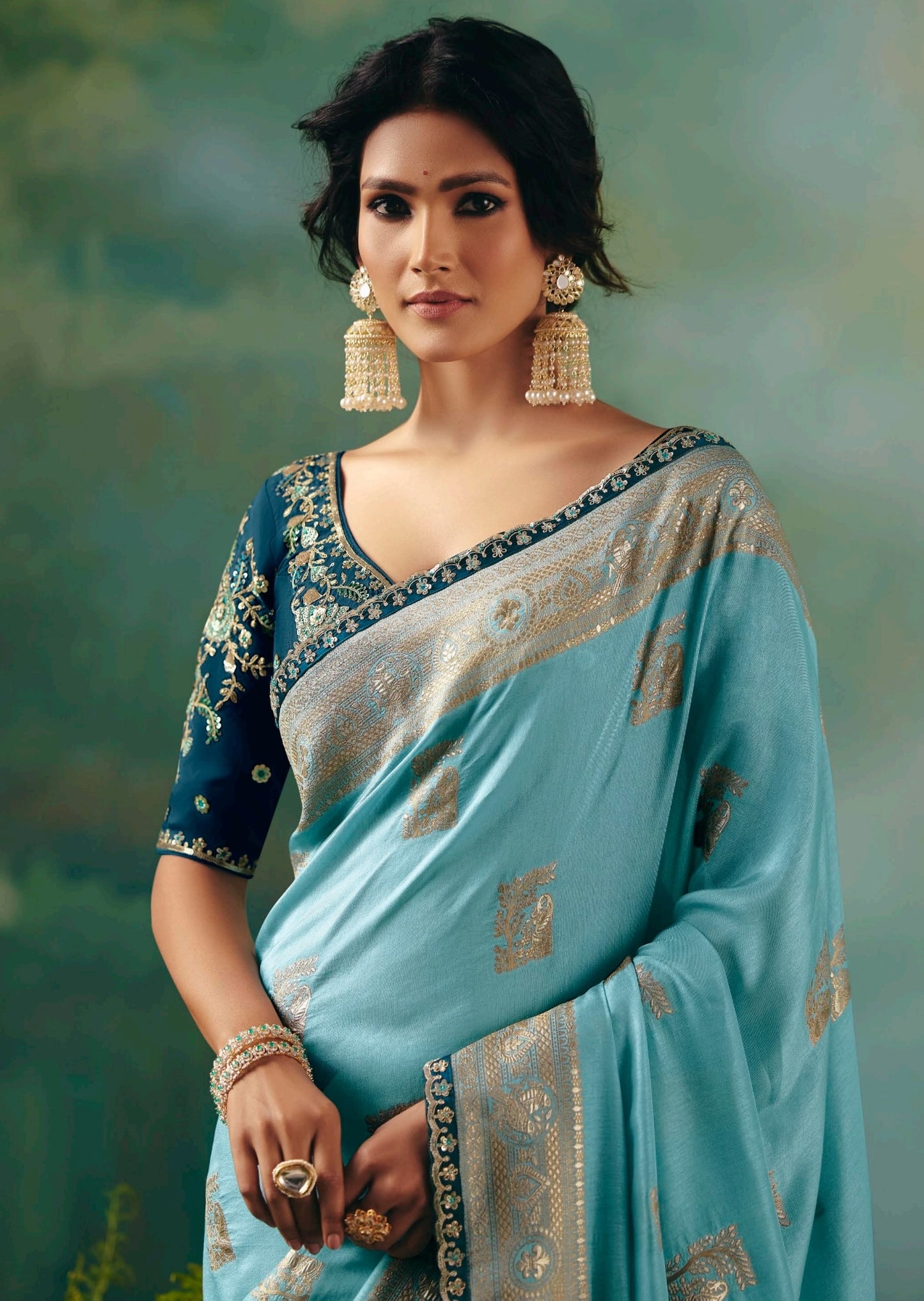 Blue Designer Kanjivaram Silk Readymade/Easy Saree