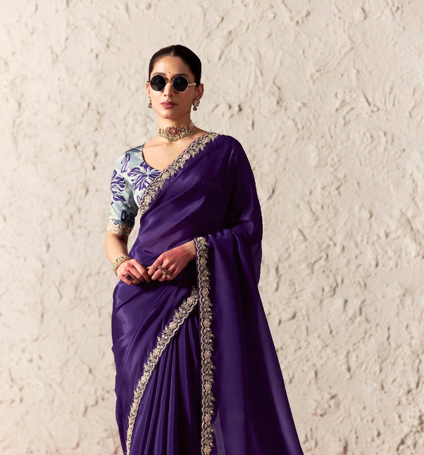 Purple Fancy Tissue Silk Ready to wear/Easy Saree - Panaash Saree