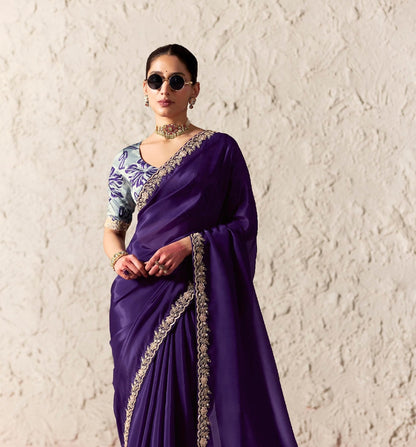 Purple Fancy Tissue Silk Ready to wear/Easy Saree - Panaash Saree