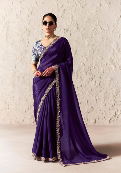 Purple Fancy Tissue Silk Ready to wear/Easy Saree - Panaash Saree