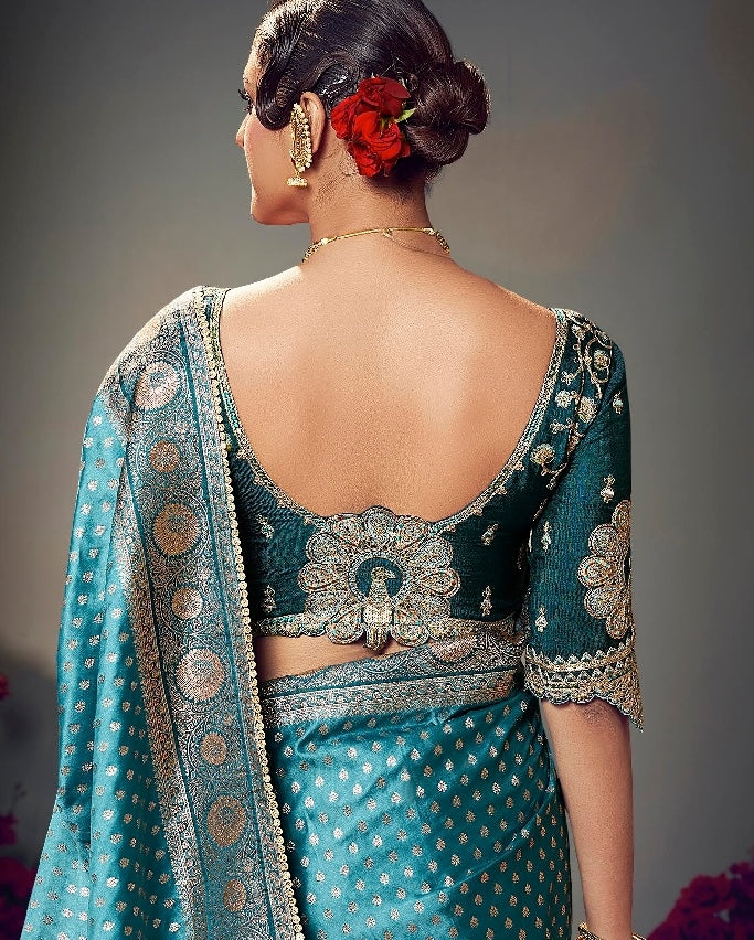 Blue Color Designer Kanjivaram Readymade/Easy Saree