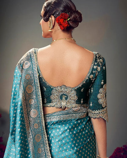 Blue Color Designer Kanjivaram Readymade/Easy Saree