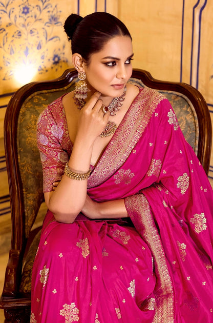 Pink Designer Silk Readymade/Easy Saree