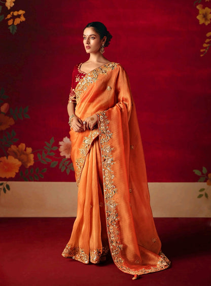 Burnt Orange Party Wear Readymade Saree