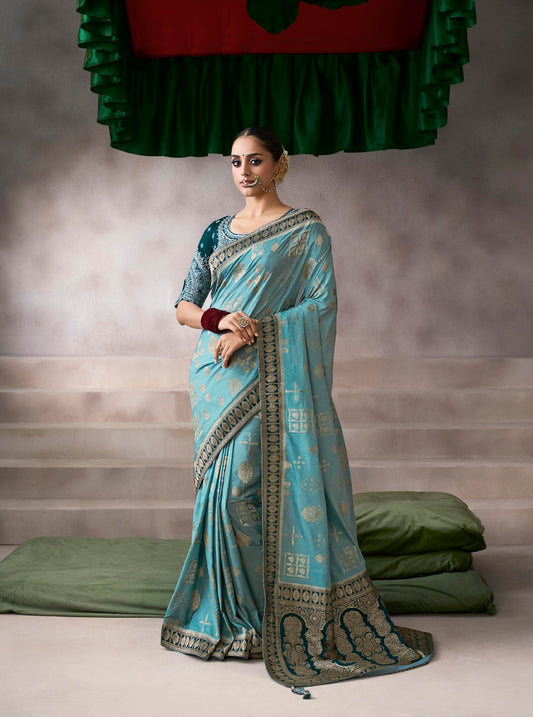 BLue Color Designer Kanjivaram Readymade/Easy Saree