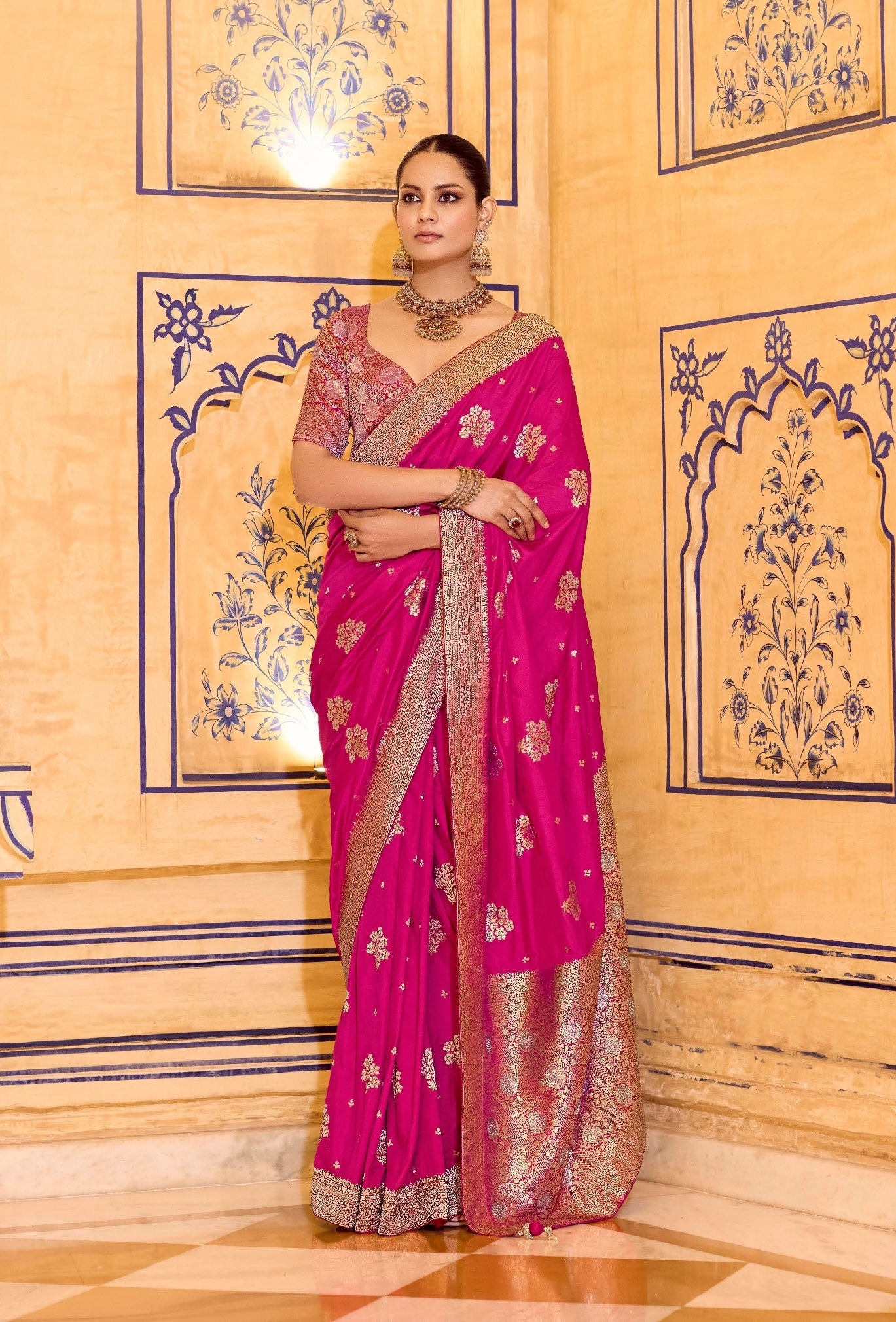 Pink Designer Silk Readymade/Easy Saree