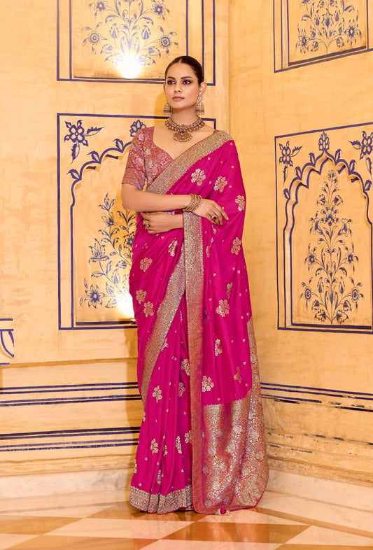Pink Designer Silk Readymade/Easy Saree