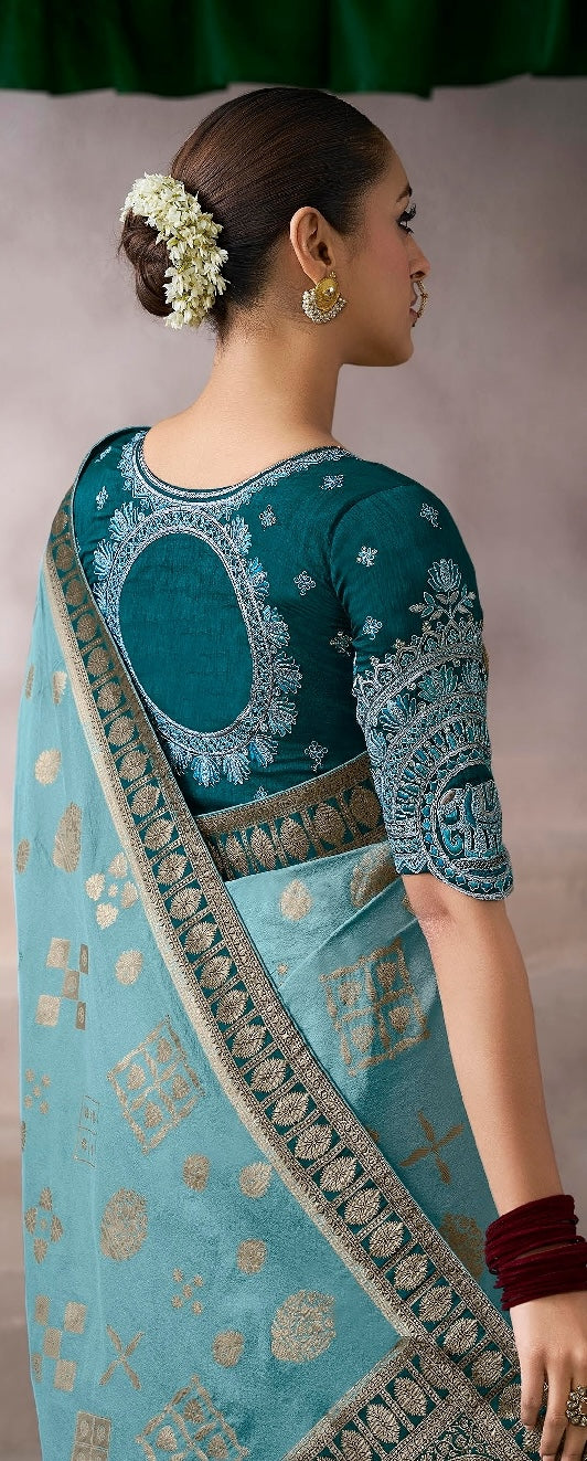 BLue Color Designer Kanjivaram Readymade/Easy Saree