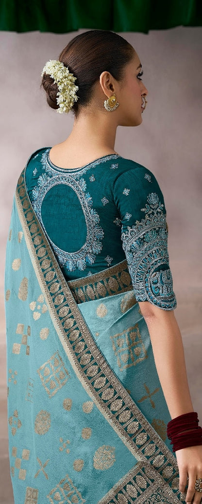 BLue Color Designer Kanjivaram Readymade/Easy Saree