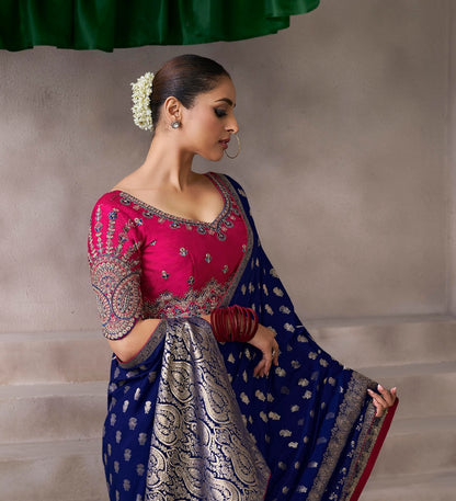 Navy Blue Color Designer Kanjivaram Readymade/Easy Saree