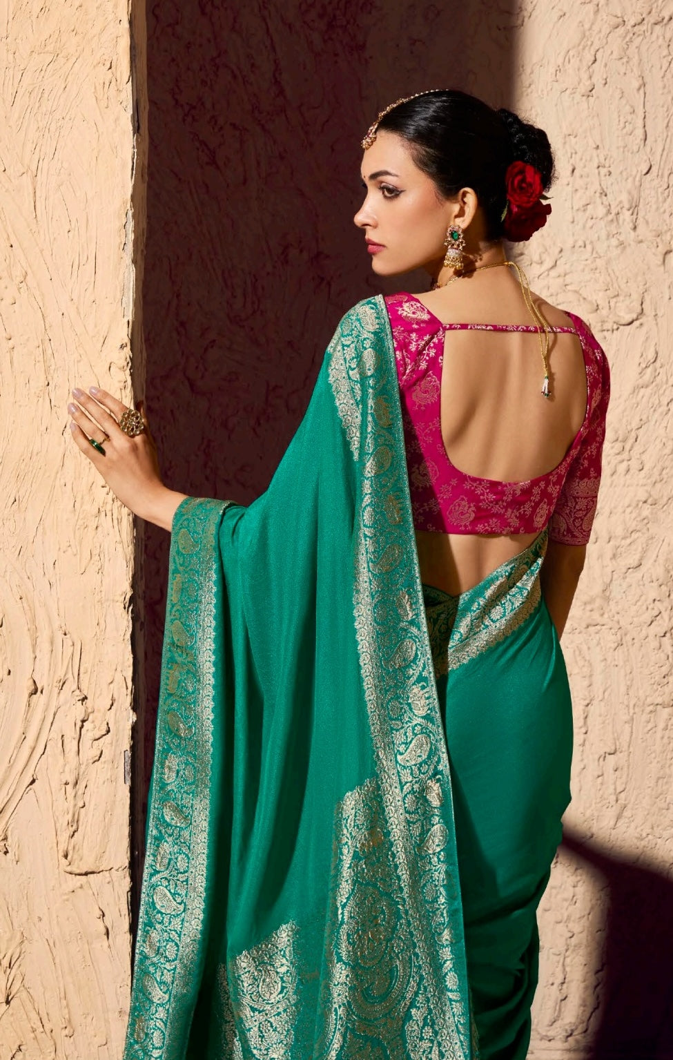 Sea Green Designer Silk Readymade/Easy Saree