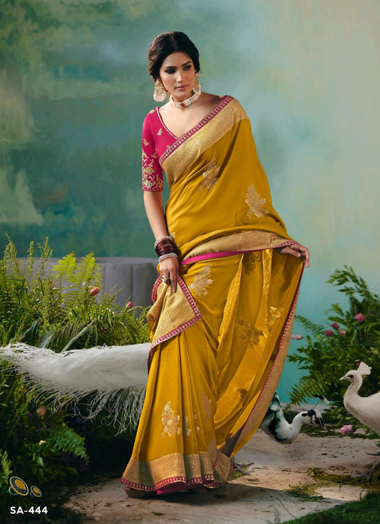 Mustard Designer Kanjivaram Silk Readymade/Easy Saree