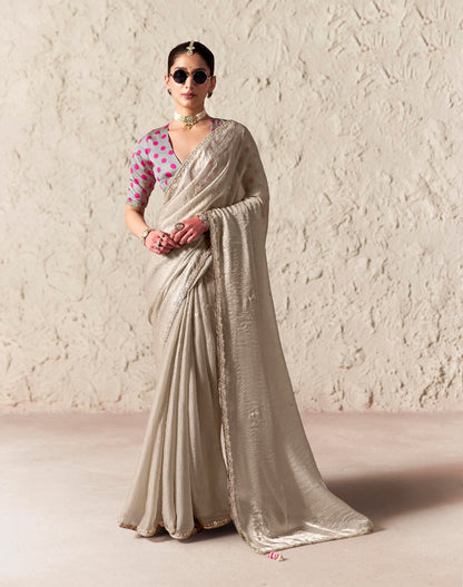 Beige Fancy Tissue Silk Ready to wear/Easy Saree - Panaash Saree