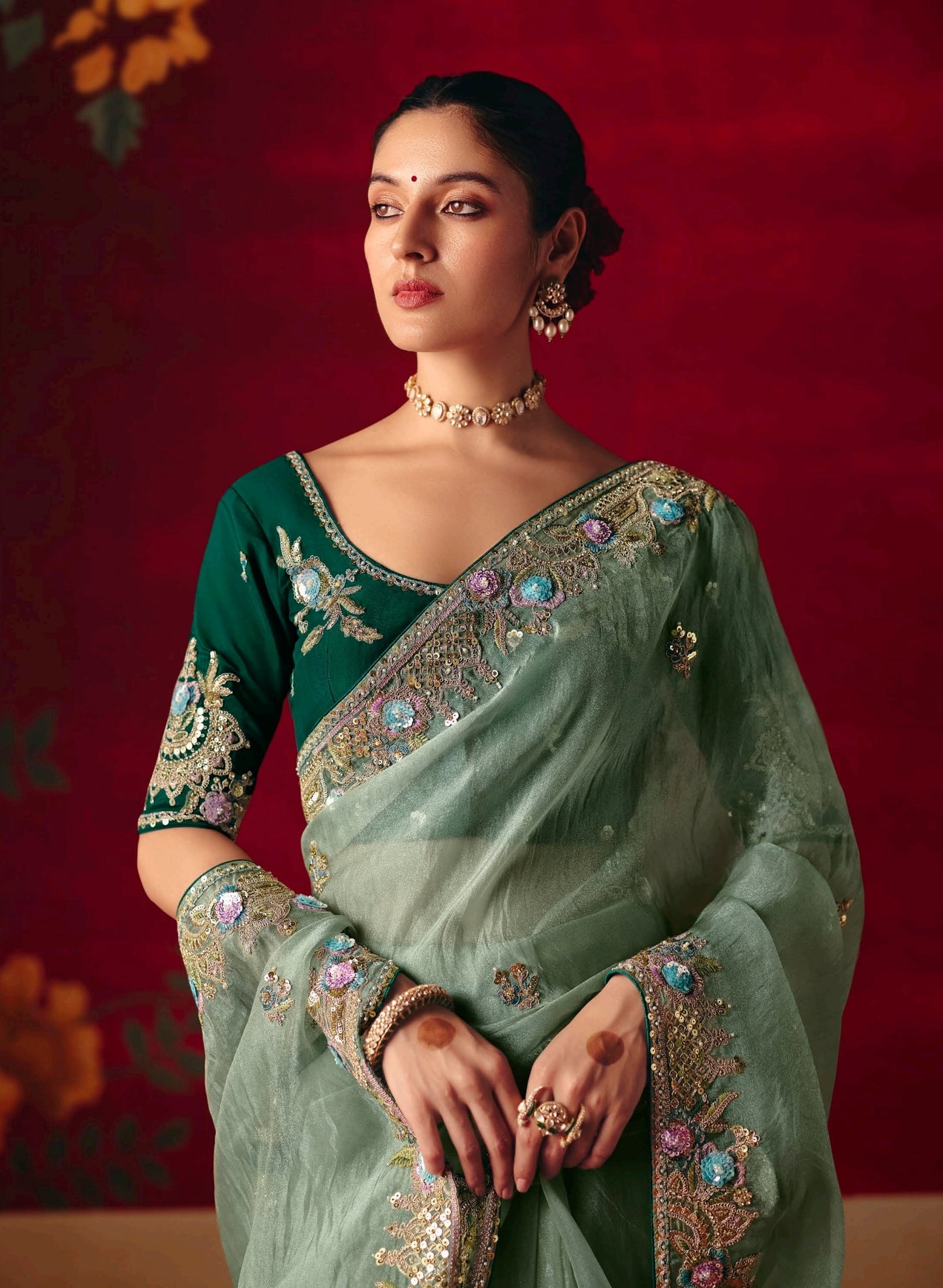 Mint green Party Wear Readymade Saree