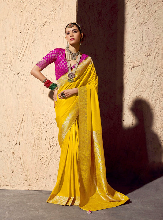 Yellow Designer Silk Readymade/Easy Saree