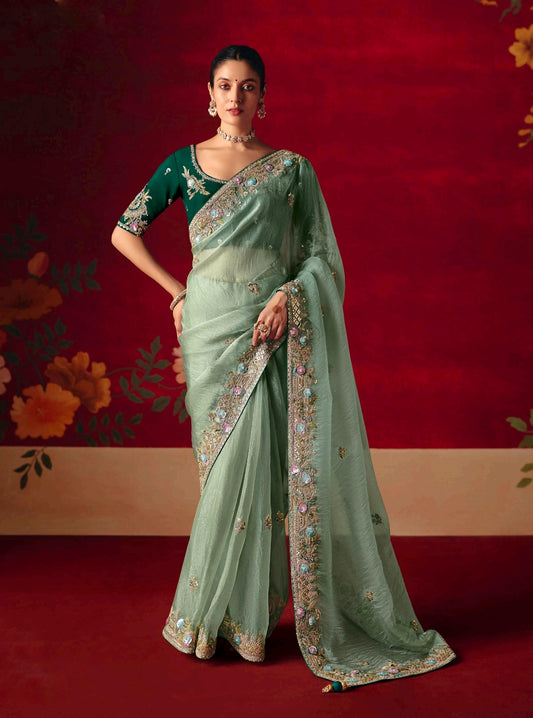 Mint green Party Wear Readymade Saree