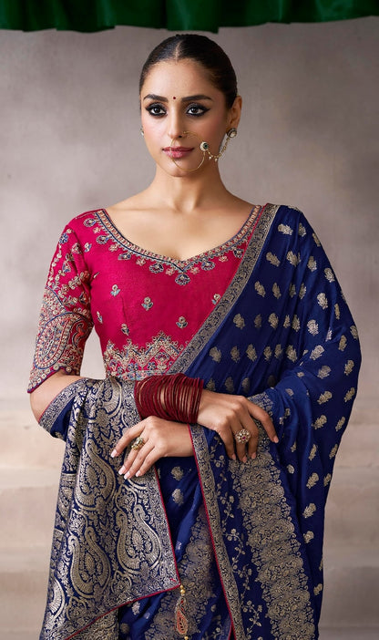 Navy Blue Color Designer Kanjivaram Readymade/Easy Saree