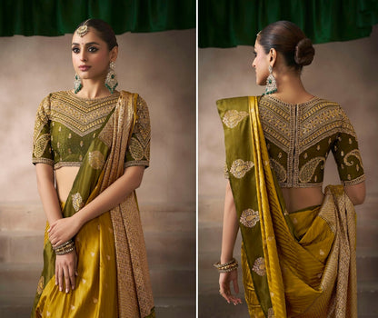 Olive Color Designer Kanjivaram Readymade/Easy Saree