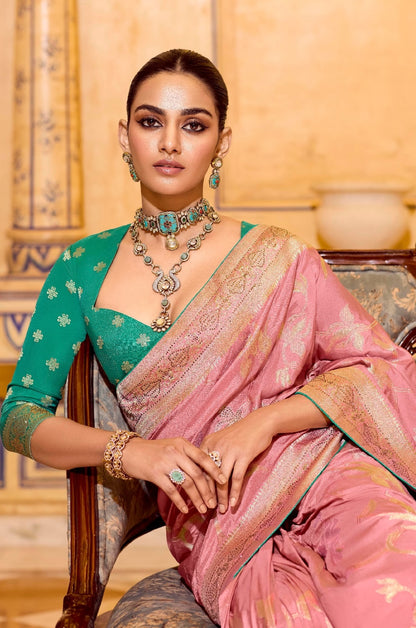 Peach Designer Silk Readymade/Easy Saree
