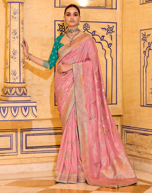 Peach Designer Silk Readymade/Easy Saree