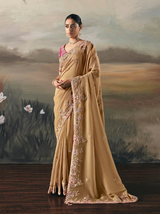 Cream Colour Party Wear Readymade Saree
