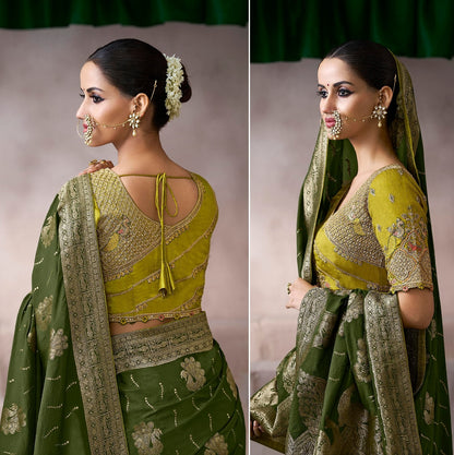 Green Designer Kanjivaram Readymade/Easy Saree