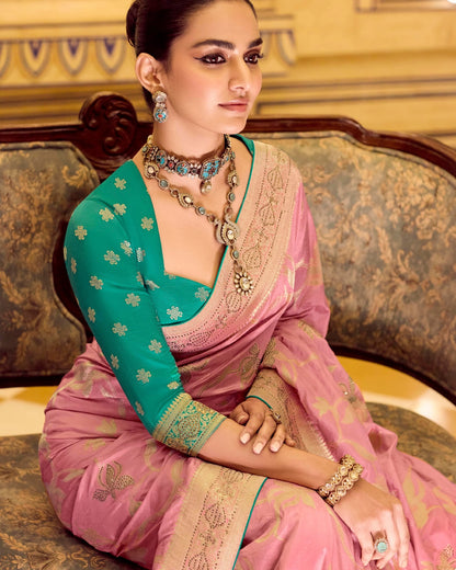 Peach Designer Silk Readymade/Easy Saree