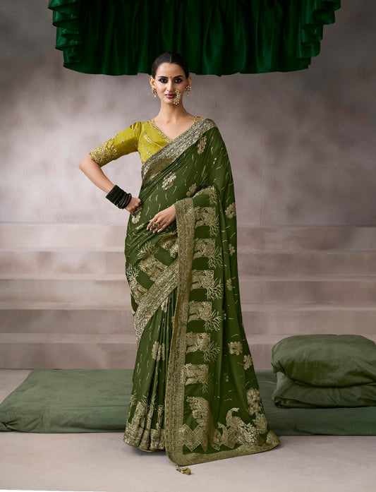Green Designer Kanjivaram Readymade/Easy Saree