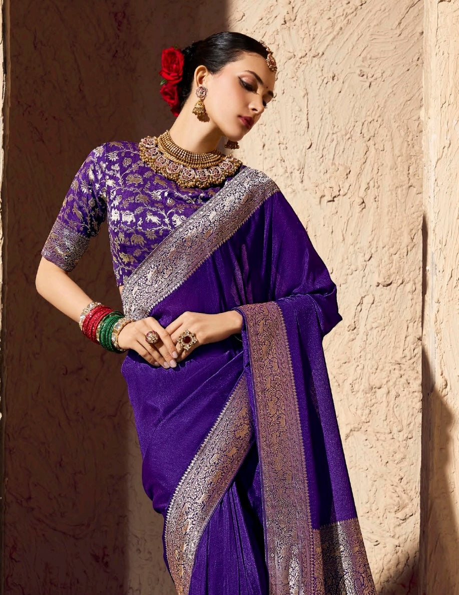 Royal Blue Designer Silk Readymade/Easy Saree