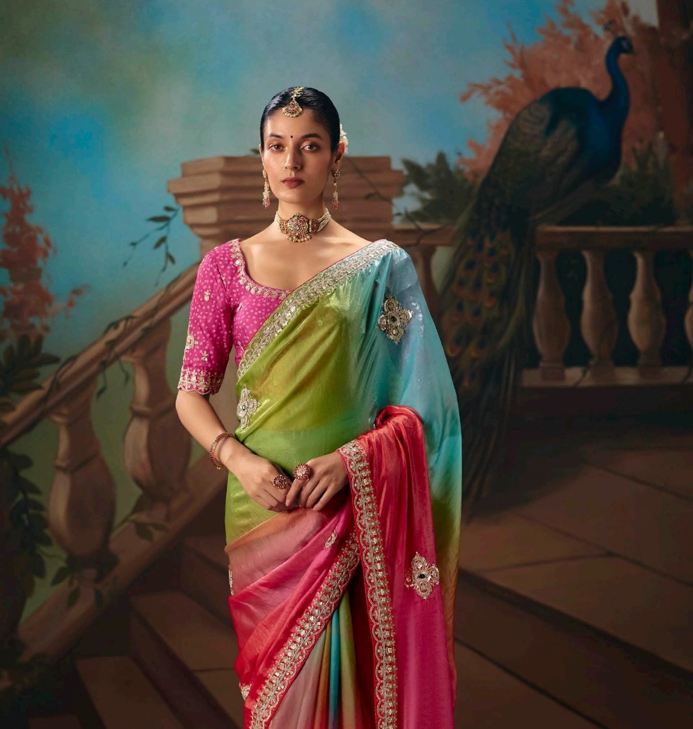Multicolor Designer Silk Readymade/Easy Saree