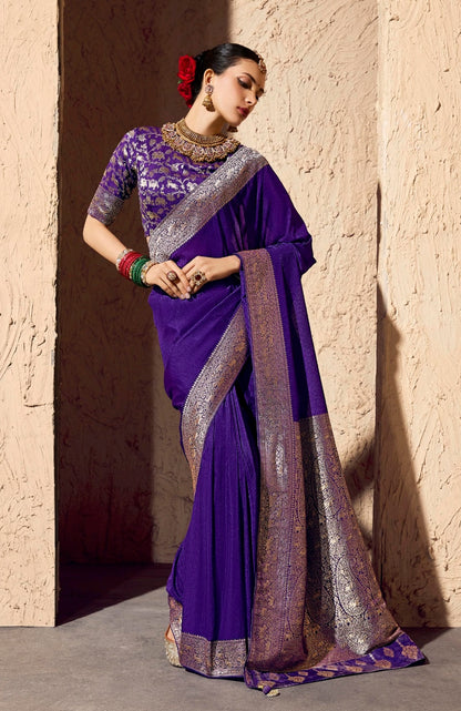 Royal Blue Designer Silk Readymade/Easy Saree