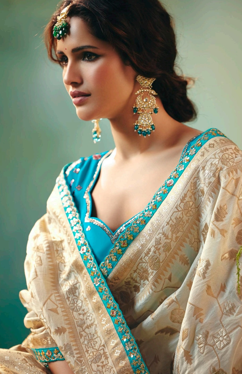 Off-White Designer Kanjivaram Silk Readymade/Easy Saree