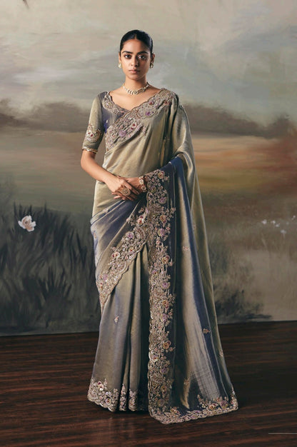 Pastel Sage Green Colour Party Wear Readymade Saree