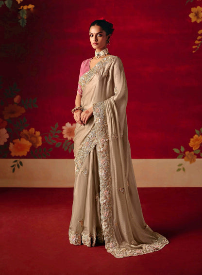 Champagne beige Party Wear Readymade Saree