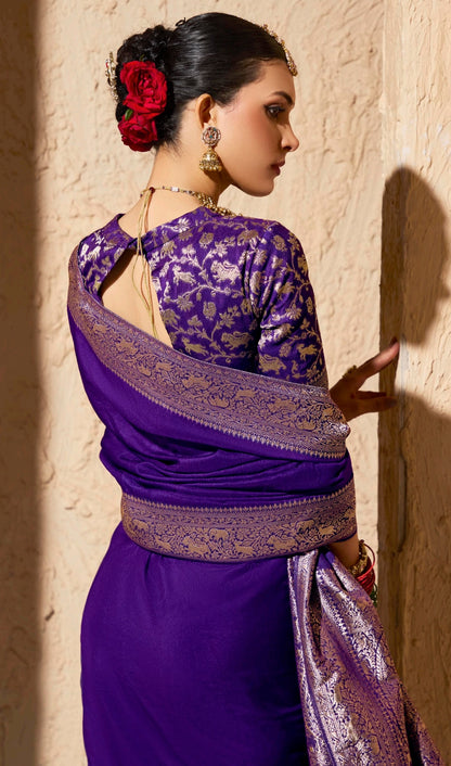 Royal Blue Designer Silk Readymade/Easy Saree