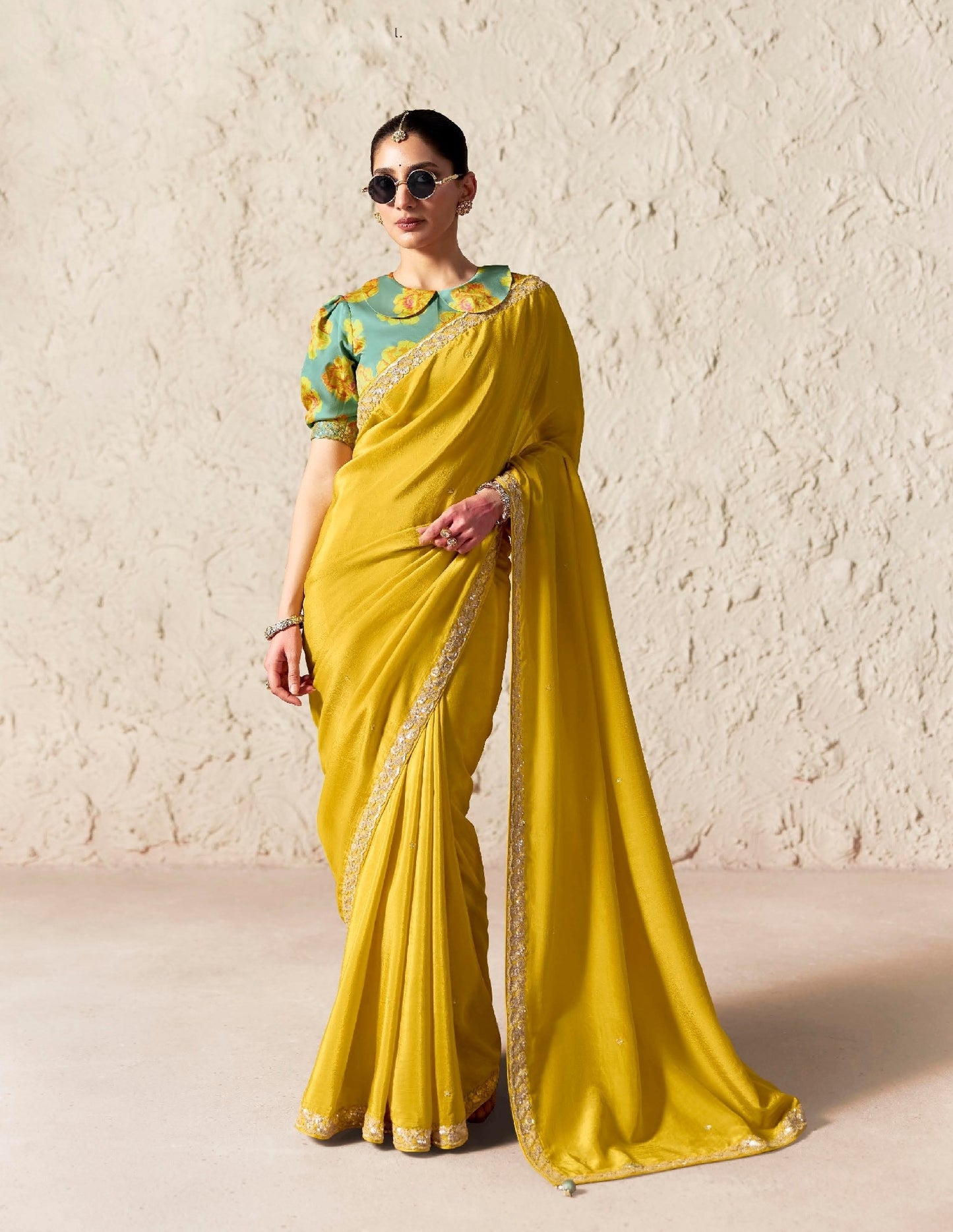 Yellow Fancy Tissue Silk Ready to wear/Easy Saree - Panaash Saree