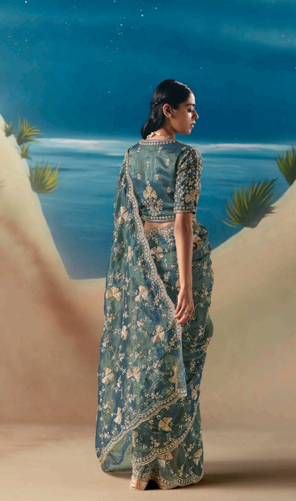 Sea Green Party Wear Readymade Saree