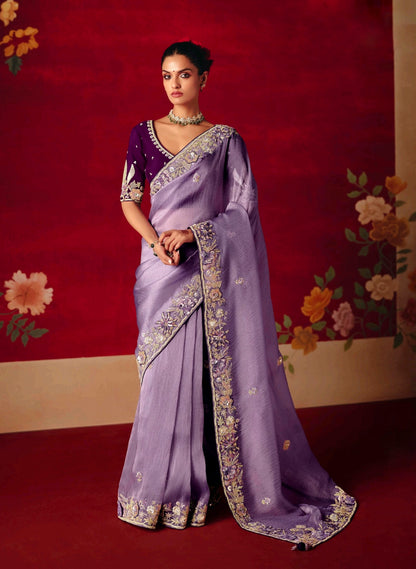 Lavender Purple Party Wear Readymade Saree