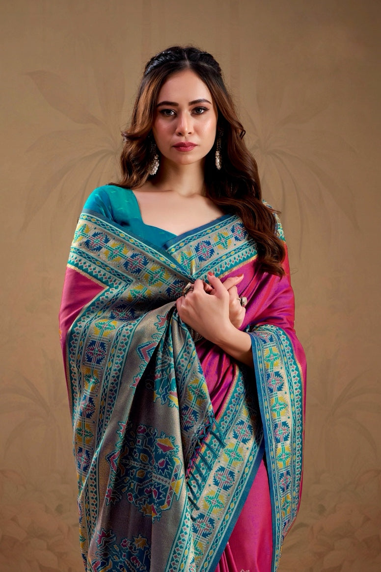 Bright Pink Soft Silk Kanjivaram Readymade/Easy Saree