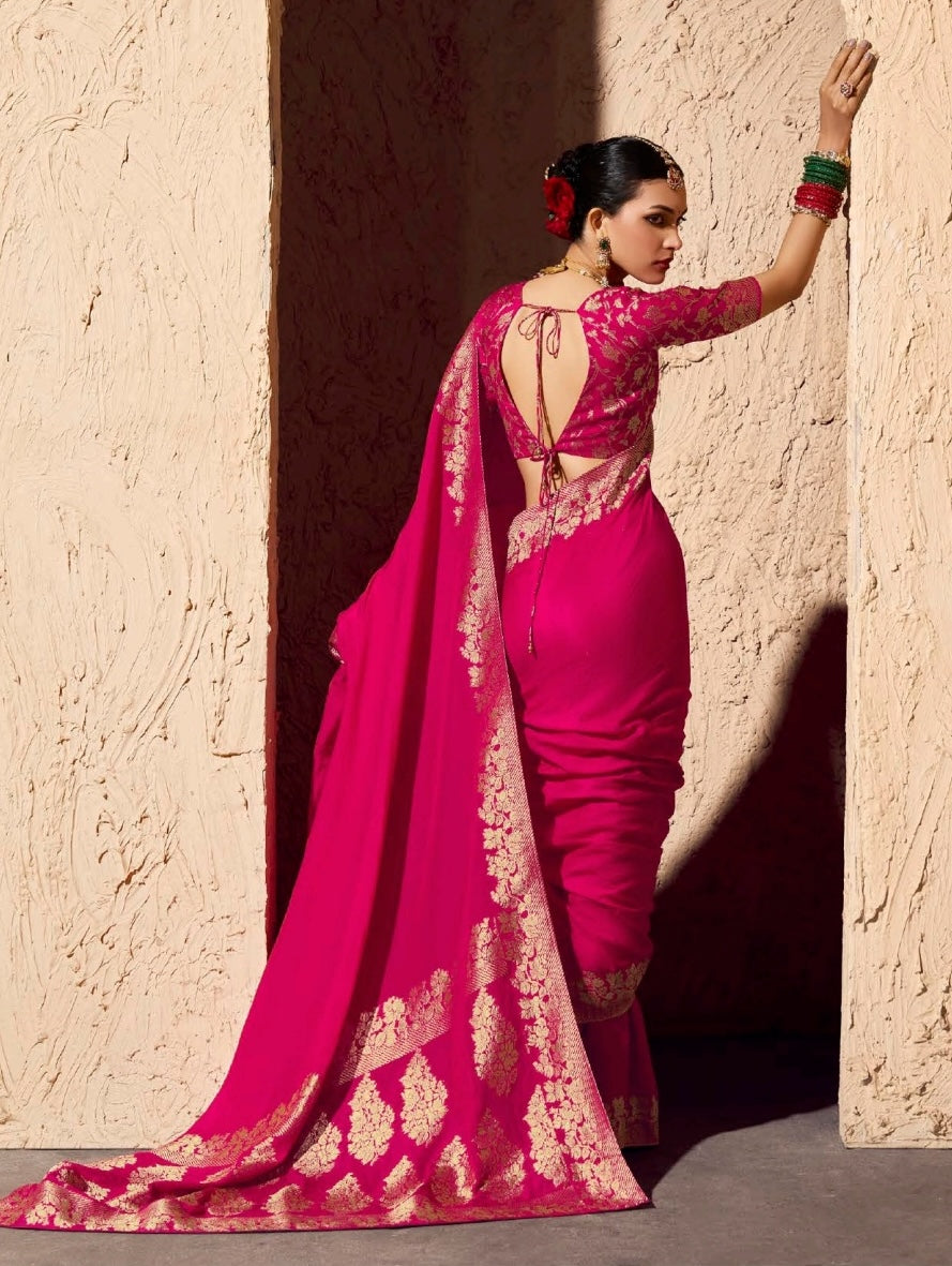 Pink Designer Silk Readymade/Easy Saree