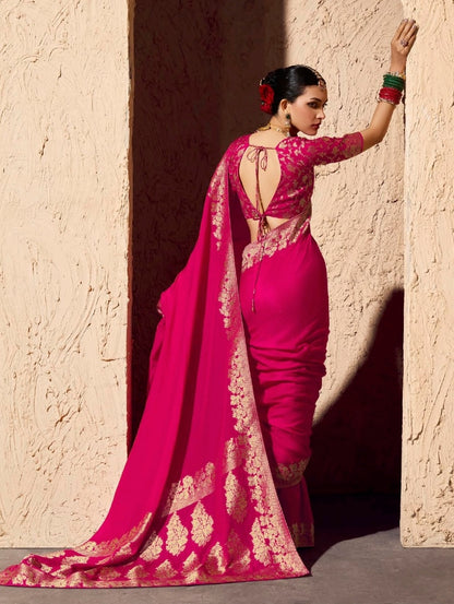 Pink Designer Silk Readymade/Easy Saree