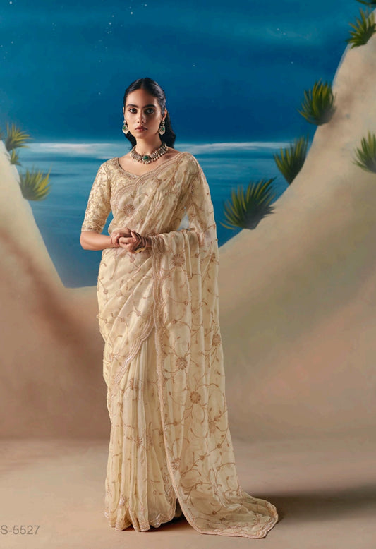 Pearl Colour Party Wear Readymade Saree