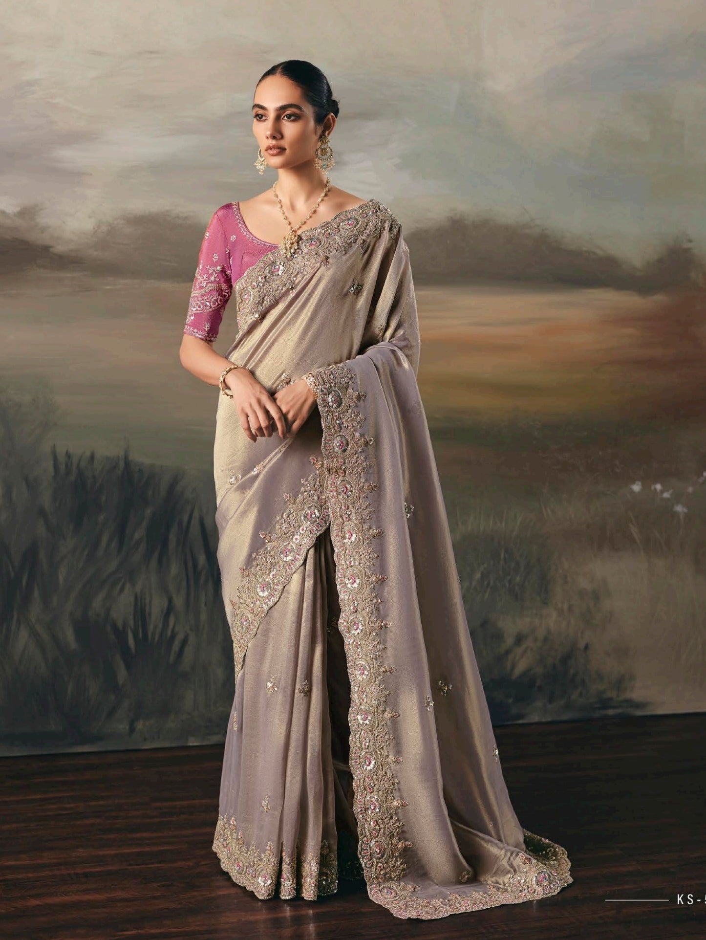 Taupe Grey Color Party Wear Readymade Saree