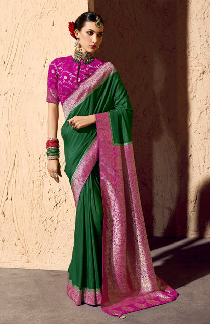 Dark Green Designer Silk Readymade/Easy Saree
