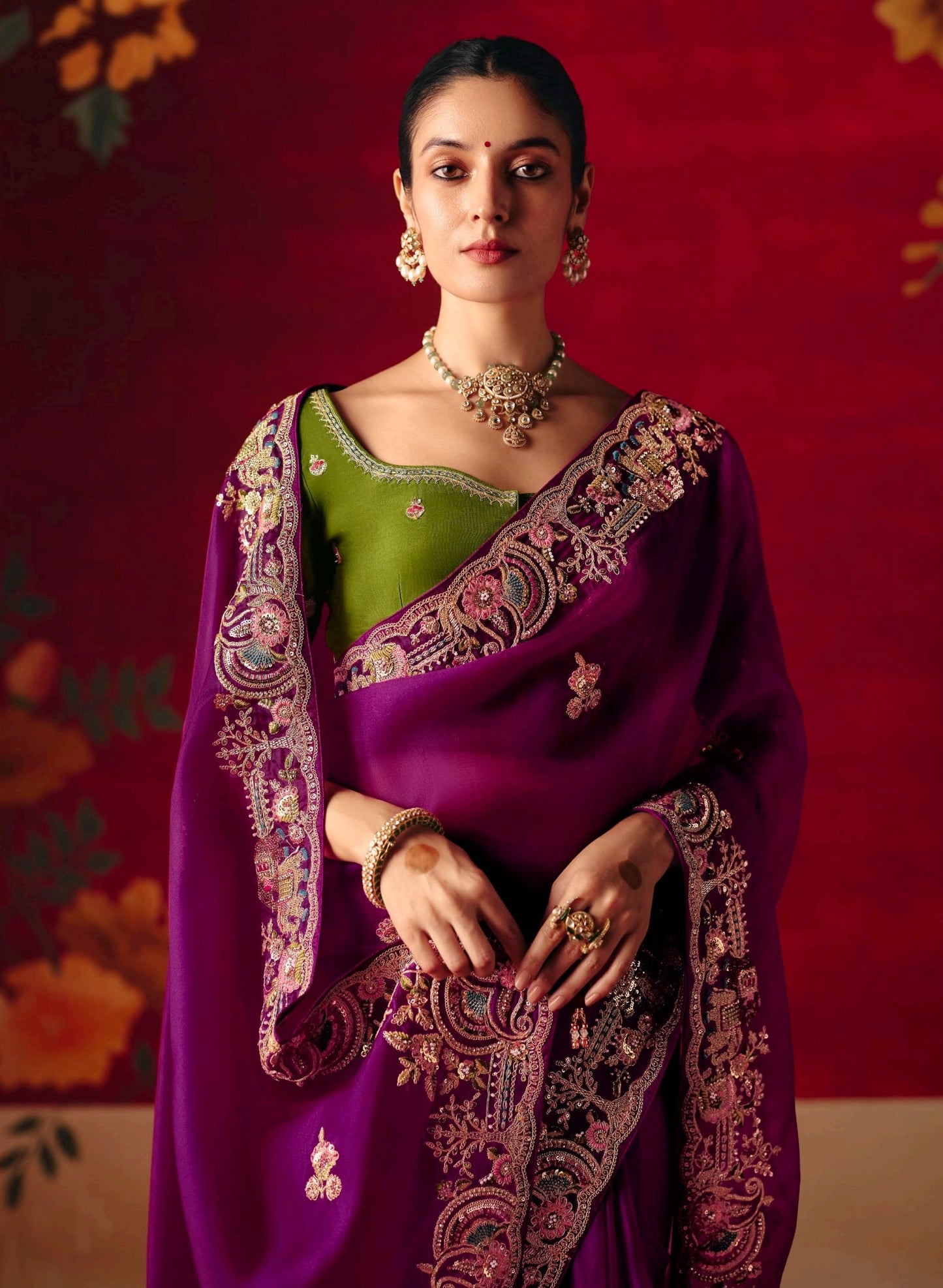 Royal Magenta Party Wear Readymade Saree