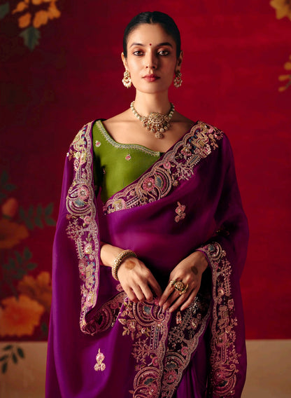 Royal Magenta Party Wear Readymade Saree