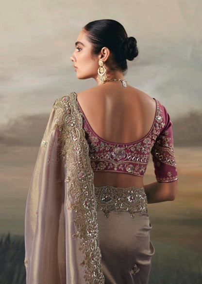 Taupe Grey Color Party Wear Readymade Saree